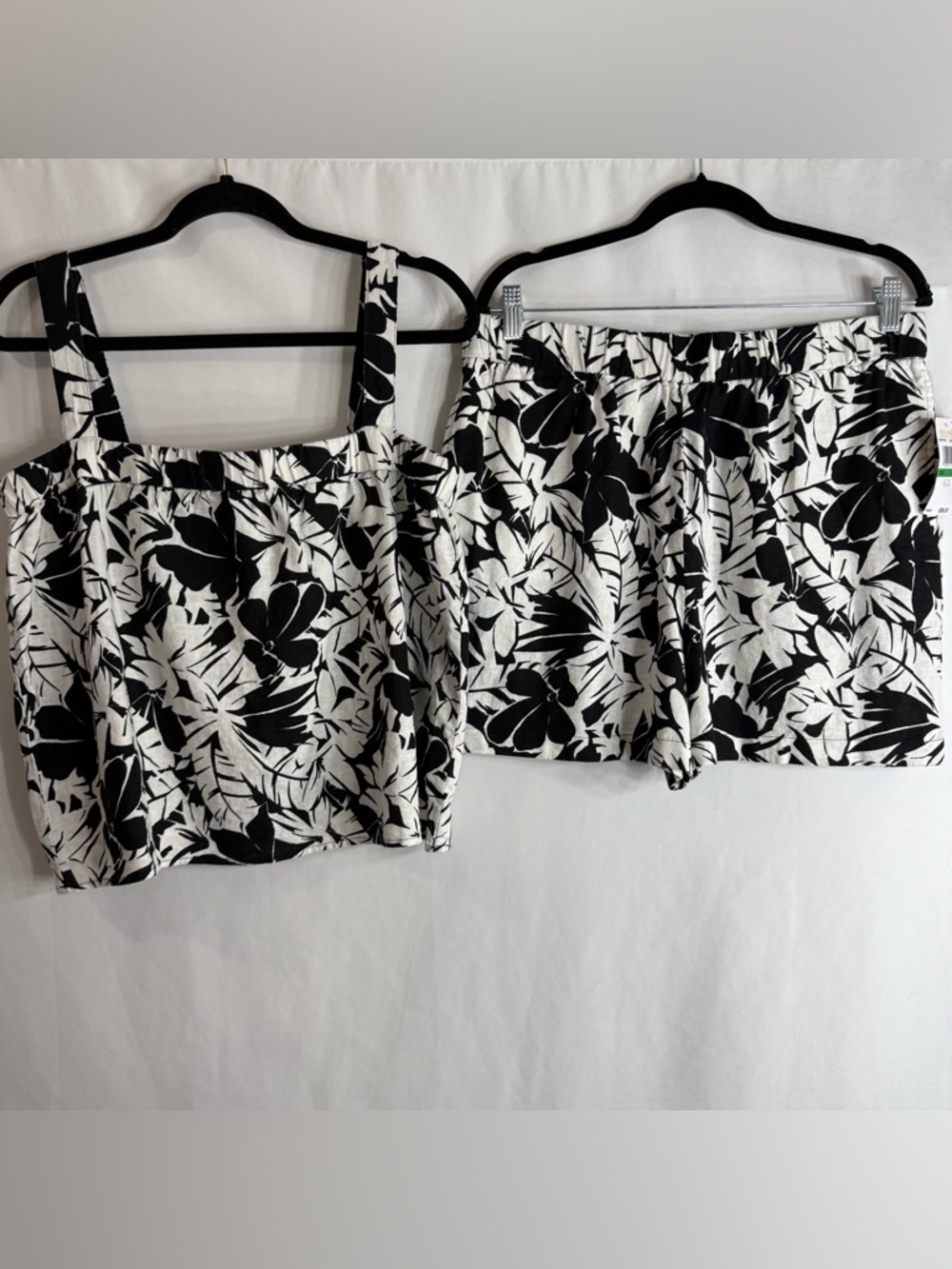 NEW Michael Kors Black White Floral Linen Blend Tropical Shorts and Tank, Size L